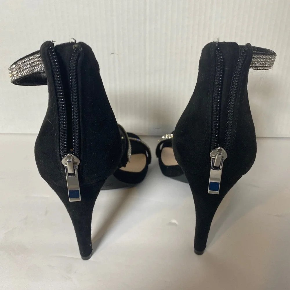 Kelly & Katie Black‎ Rhinestone Heels Stiletto Ankle Strap Party Shoes Size 6